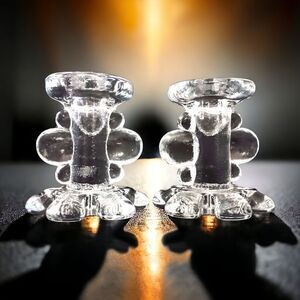 Pukeberg Glass Candle Holder Candlesticks‎ MCM 60s Staffan Gellerstedt Abstract.